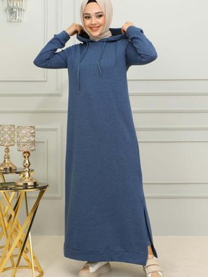 İndigo Yırtmaçlı Spor Elbise