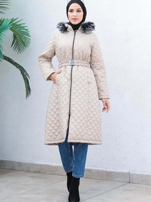 Bej Kapitone Şişme Mont