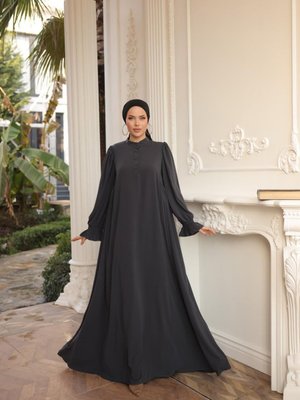 Antrasit Ankanoor Yarım Pat Yandan Büzgülü Elbise Antrasit Ankanoor Yarım Pat Yandan Büzgülü Elbise