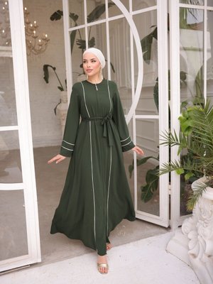 Haki Ankanoor Kol Ağzı Ve Önü Çift Biyeli Ferace