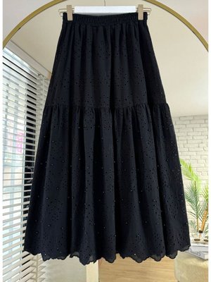 Siyah Fisto İncili Katlı Uzun Etek