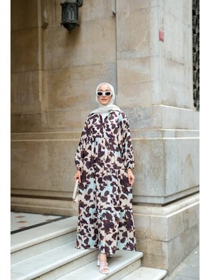 Kahverengi Leopar Desenli Elbise Kahverengi Leopar Desenli Elbise