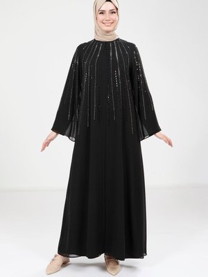 Siyah Pul Detaylı Abaya