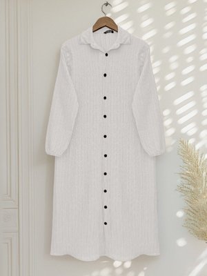 Beyaz Boydan Düğmeli Kolu Lastikli Uzun Krinkıl Tunik Beyaz Boydan Düğmeli Kolu Lastikli Uzun Krinkıl Tunik