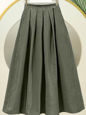 Haki Uzun Beli Lastiki Piliseli Paraşüt Etek