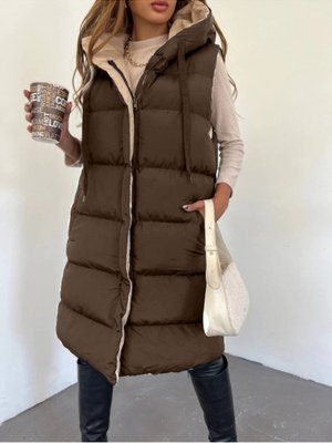 Kahve Kapüşonlu Çift Taraflı Şişme Yelek