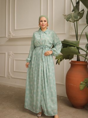 Yeşil Şifon Gömlek Elbise