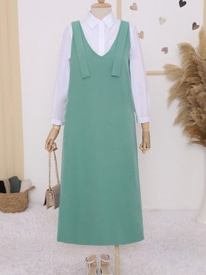 Yeşil Omuzları Bağlamalı Uzun Jile