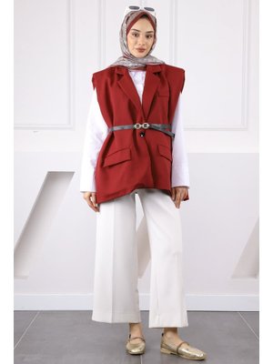 Bordo Bel Kemerli Yelek Bordo Bel Kemerli Yelek