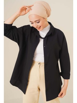 Siyah Oversize Basic Gömlek Siyah Oversize Basic Gömlek