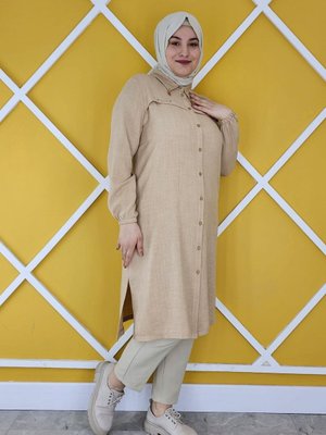 Bej Aller Üzeri Aksesuarlı Gömlek