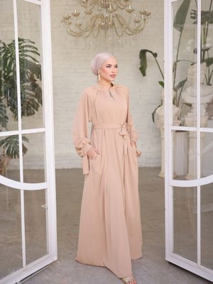 Pudra Ankanoor Camel Hakim Yaka Kuşaklı Ferace