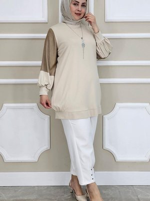 Bej Kombinli Kolye Detaylı