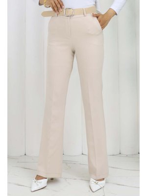 Taş Rengi Kemerli İspanyol Paça Pantolon