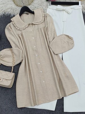 Bej Bebe Yaka Boydan Düğmeli Tunik Bej Bebe Yaka Boydan Düğmeli Tunik