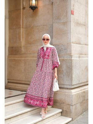 Fuşya Saray Motifli Elbise Fuşya Saray Motifli Elbise