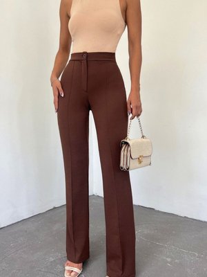 Kahve Düğmeli Likralı Pantolon