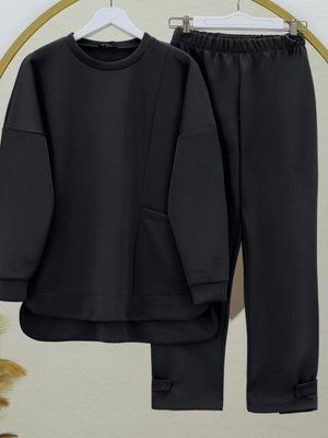 Siyah Tek Cepli Pantolonlu Skuba İkili Takım