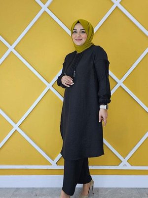 Siyah Nervür Dikim Detaylı İkili Takım