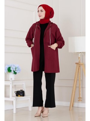 Bordo Kapüşonlu Önü Patlı Kap Bordo Kapüşonlu Önü Patlı Kap