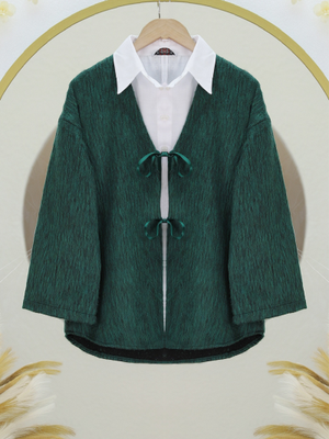 Koyu Yeşil Önü Bağlamalı Kaşe Ceket