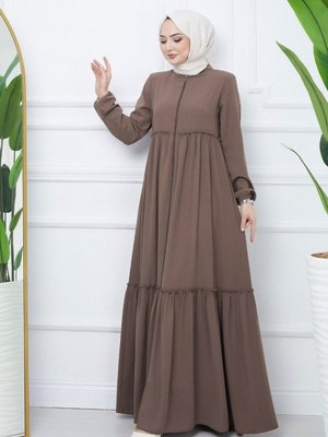 Toprak Parçalı Kolu Lastikli Boydan Fermuarlı Ferace