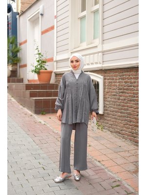 Antrasit Süs Dikişli Büzgülü Takım Antrasit Süs Dikişli Büzgülü Takım