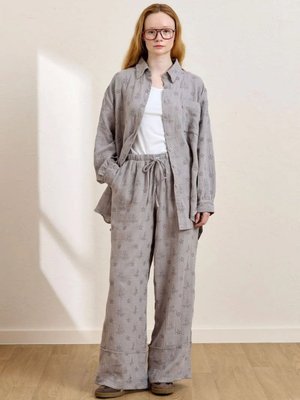 Gri Fistolu Müslin Double Paça Pantolon