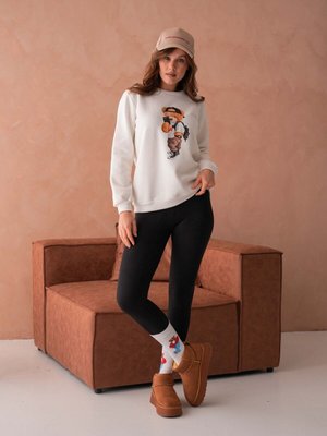 Ekru Teddy Bear Ayıcık Baskılı İplik Şardonlu Bisiklet Yaka Sweat Sweatshirt Ekru Teddy Bear Ayıcık Baskılı İplik Şardonlu Bisiklet Yaka Sweat Sweatshirt