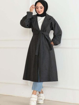 Antrasit Kruvaze Yakalı Kaşe Kaban