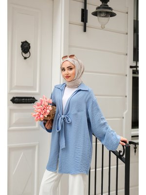 Mavi Önden Bağlamalı Ceket Mavi Önden Bağlamalı Ceket