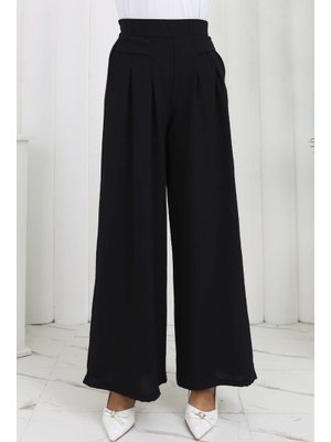 Siyah Geniş Paça Pileli Pantolon