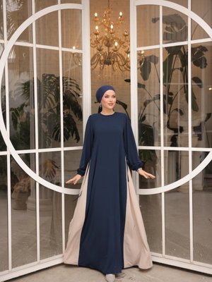 Lacivert Ankanoor Yandan Garnili Abiye Elbise