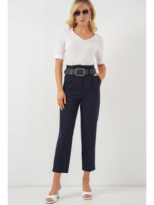 Lacivert Kemerli Kumaş Pantolon Lacivert Kemerli Kumaş Pantolon