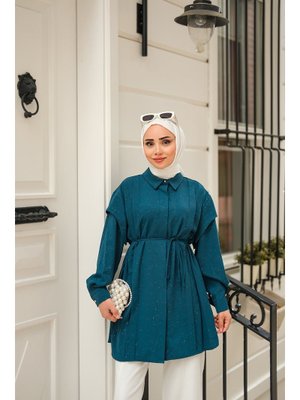 Sim Desenli Viskon Gömlek Petrol Yeşil