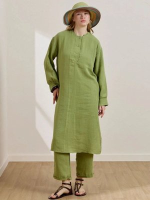 Fıstık Yeşili Müslin Uzun Patlı Takım