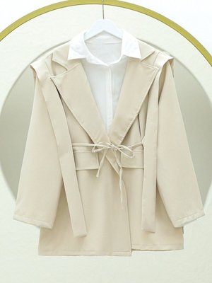 Bej Cep Detaylı Beli Bağlamalı Ceket Bej Cep Detaylı Beli Bağlamalı Ceket