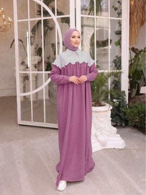 Lila Ankanoor Robası Fırfırlı Garnılı Iki İplik Elbise Lila Ankanoor Robası Fırfırlı Garnılı Iki İplik Elbise