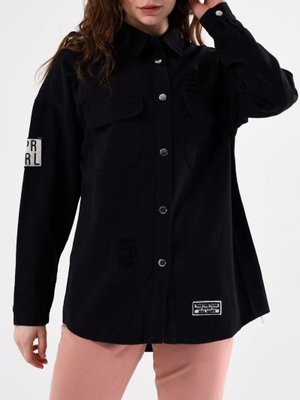 Siyah Boydan Çıtçıtlı Çift Cepli Yıpratma Detaylı Kot Ceket