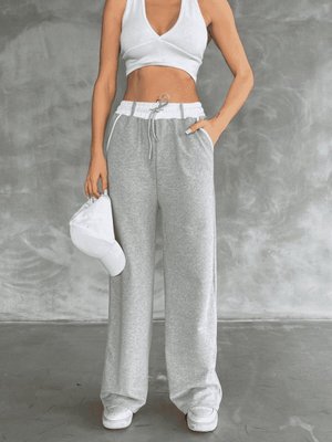 Gri Garnili Bol Paça Pantolon