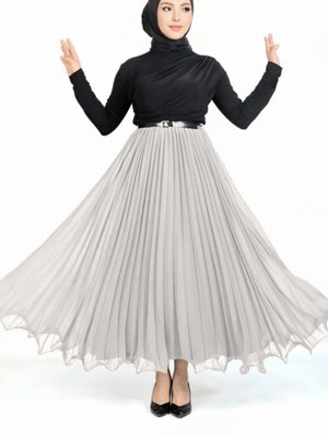 Taş Uzun Kemerli Volanlı Pliseli Şifon Etek