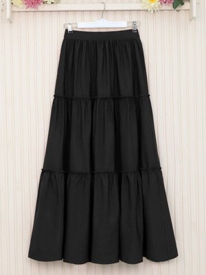Siyah Uzun Parçalı Beli Lastikli Etek