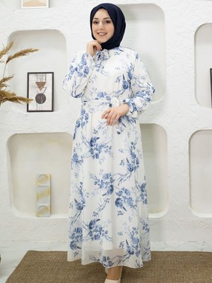 Beyaz Çiçek Desenli Elbise