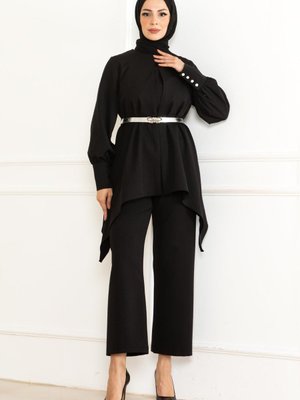 Siyah Kemer Detaylı İkili Takım