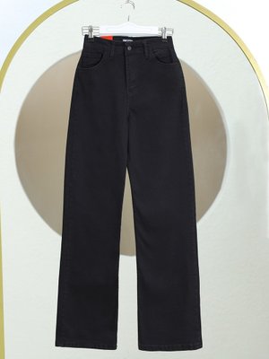 Siyah Çok Cepli Yüksek Bel Kot Pantolon