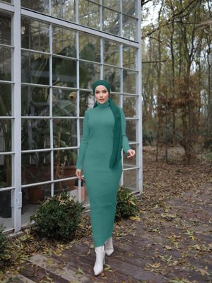 Mint Ankanoor Boğazlı Triko Elbise