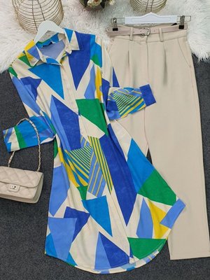 Sarı Renkli Desenli Uzun Viskon Tunik Sarı Renkli Desenli Uzun Viskon Tunik