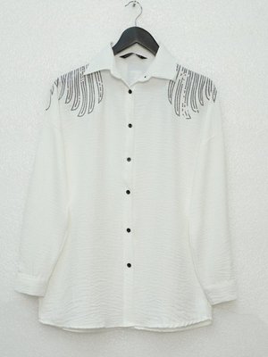 Beyaz Desenli Pul Payet Tunik