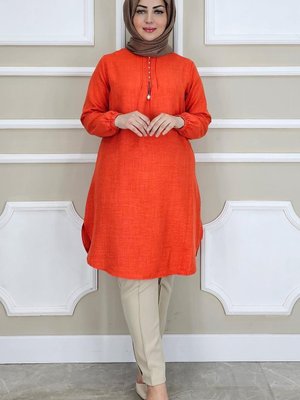 Turuncu Nervür Ve Taş Detaylı Tunik Turuncu Nervür Ve Taş Detaylı Tunik