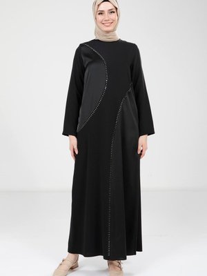 Taş Detaylı Siyah Elbise 9317